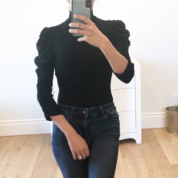 HAVANA Black Mock Neck Ruched Sleeve Bodysuit - Picture 3 of 8